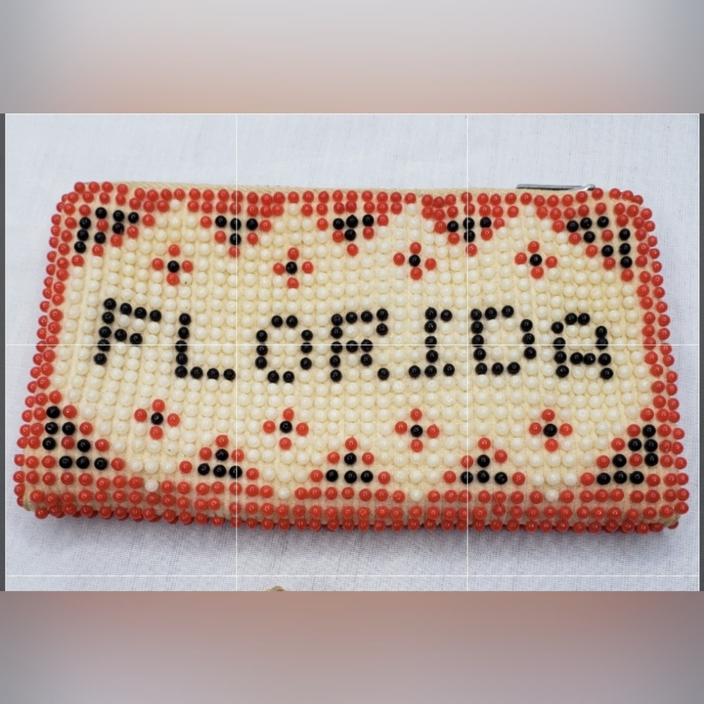Vintage Beaded Florida Change Purse Thunderbird on Reverse Side 5 x 3 Inches Zip